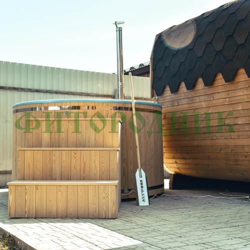 фурако круглая «premium» из лиственницы с термопластиковой вставкой с внешней печью 2000 мм