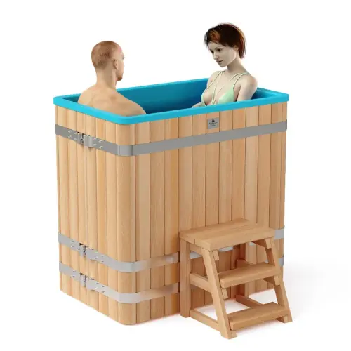 прямоугольная купель «comfort» из лиственницы с пластиковой вставкой длина 1200 мм ширина 780 мм высота 1150 мм