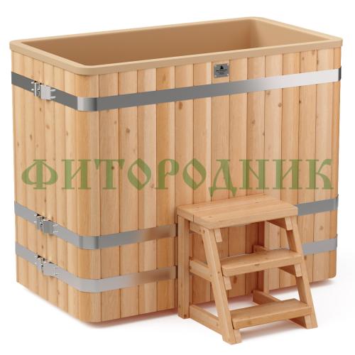 прямоугольная купель «comfort» из лиственницы с пластиковой вставкой длина 1400 мм ширина 780 мм высота 1150 мм