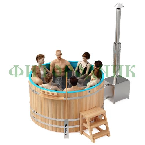 фурако круглая «premium» из лиственницы с вставкой из нержавеющей стали с внешней печью 2000 мм