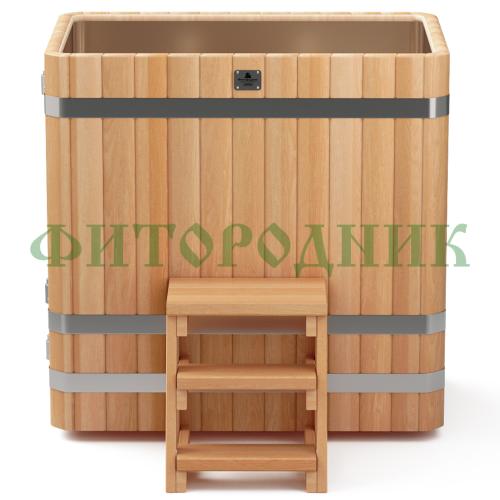прямоугольная купель «premium» из лиственницы с вставкой из нержавеющей стали длина 1200 мм ширина 780 мм высота 1150 мм