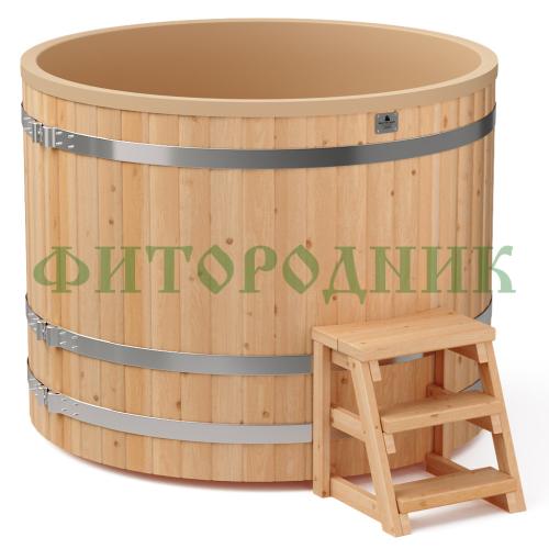 круглая купель «comfort» из лиственницы с пластиковой вставкой диаметр 1500 мм высота 1150 мм