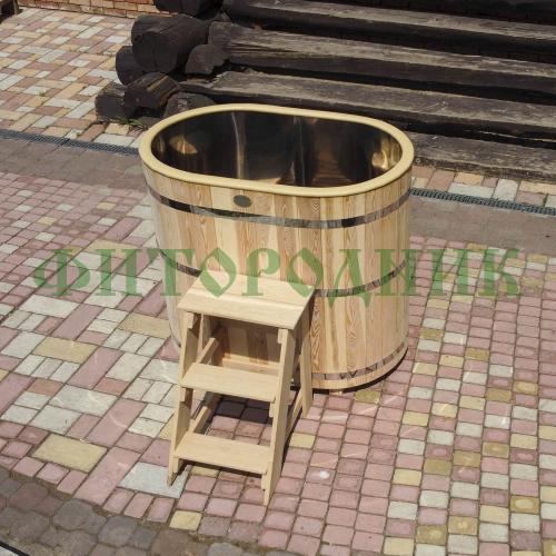 овальная купель «premium» из лиственницы с вставкой из нержавеющей стали длина 1200 мм