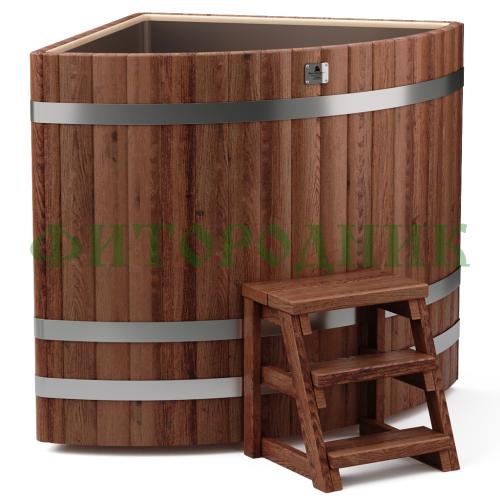 угловая купель «premium» из лиственницы с вставкой из нержавеющей стали длина 1100 мм ширина 1100 мм высота 1150 мм