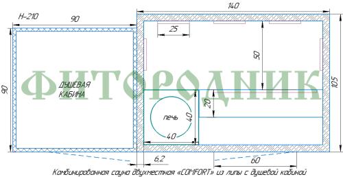 комбинированная сауна двухместная «comfort» с душевой кабиной