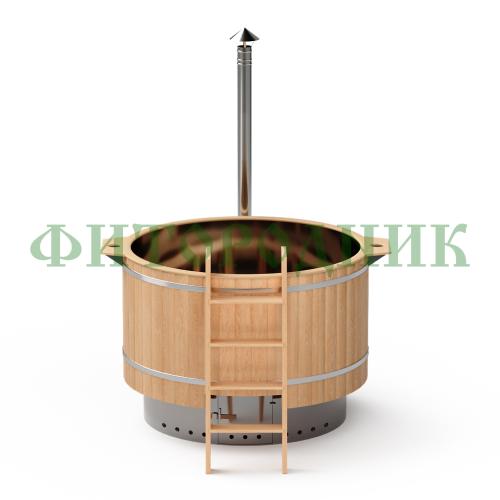 фурако круглая «comfort сэнто» из лиственницы с вставкой из нержавеющей стали с интегрированной печью 1700 мм