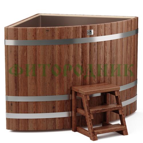 угловая купель «premium» из лиственницы с вставкой из нержавеющей стали длина 1300 мм ширина 1300 мм высота 1150 мм