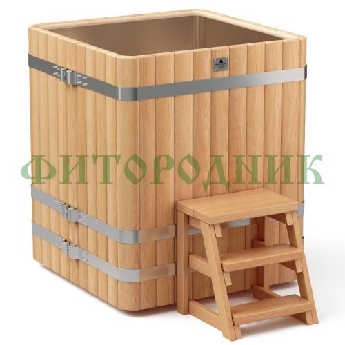 квадратная купель «premium» из лиственницы с вставкой из нержавеющей стали длина 1000 мм ширина 1000 мм высота 1150 мм