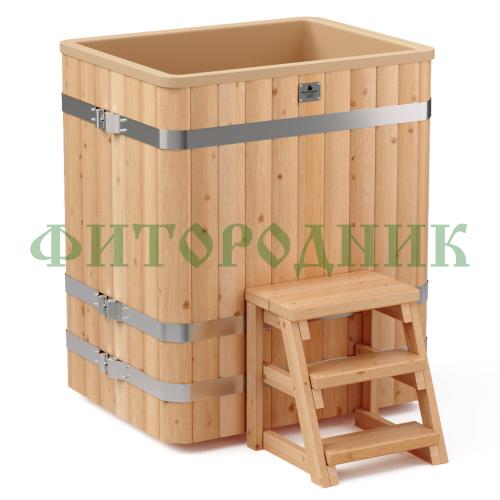 прямоугольная купель «comfort» из лиственницы с пластиковой вставкой длина 1000 мм ширина 780 мм высота 1150 мм