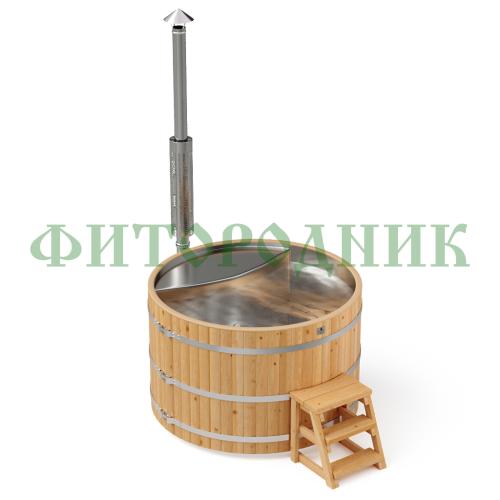 фурако круглая «premium» из лиственницы с вставкой из нержавеющей стали с интегрированной печью 1700 мм