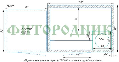 двухместная финская сауна «comfort» с душевой кабиной