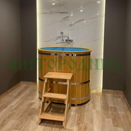 овальная купель «comfort» из лиственницы с пластиковой вставкой длина 1200 мм ширина 780 мм высота 1150 мм