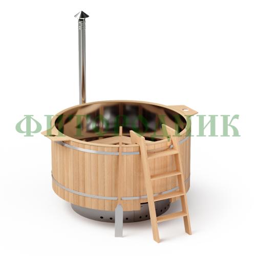 фурако круглая «comfort сэнто» из лиственницы с вставкой из нержавеющей стали с интегрированной печью 2000 мм