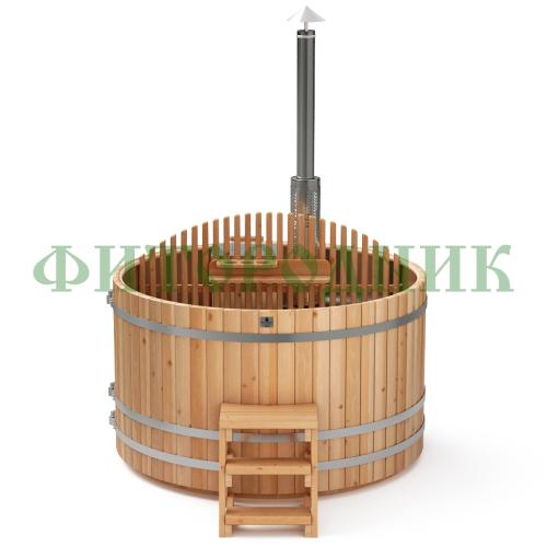 фурако круглая «premium» из лиственницы с вставкой из нержавеющей стали со встроенной печью 2000 мм
