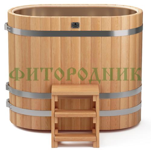 овальная купель «premium» из лиственницы с вставкой из нержавеющей стали длина 1400 мм