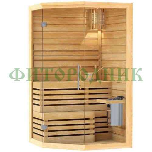 финская сауна одноместная угловая «premium» с электрической печью harvia
