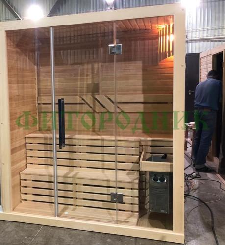 финская сауна трехместная «premium» с электрической печью harvia