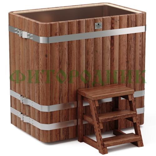 прямоугольная купель «premium» из лиственницы с вставкой из нержавеющей стали длина 1200 мм ширина 780 мм высота 1150 мм