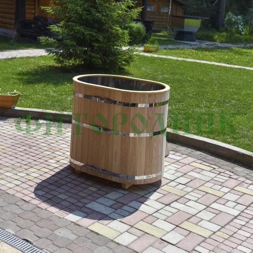 овальная купель «premium» из лиственницы с вставкой из нержавеющей стали длина 1400 мм