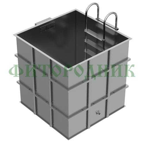 квадратная купель «comfort» из нержавеющей стали длина 1500 мм ширина 1500 мм высота 1150 мм