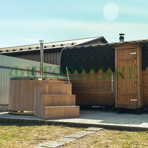 фурако круглая «premium» из лиственницы с термопластиковой вставкой с внешней печью 2000 мм