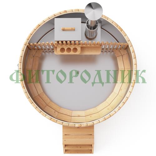 фурако круглая «premium» из лиственницы с вставкой из нержавеющей стали со встроенной печью 2000 мм