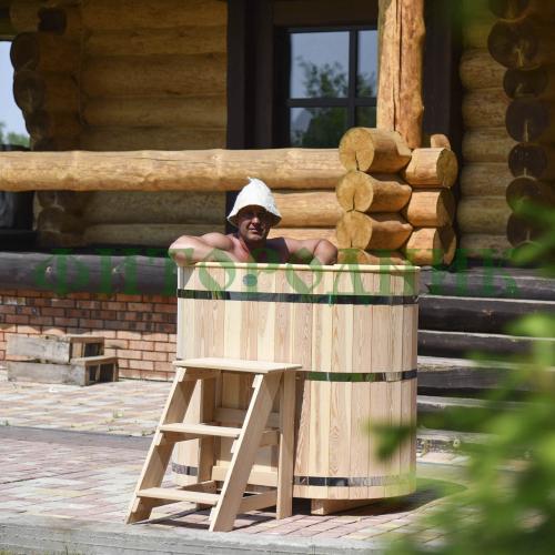 овальная купель «premium» из лиственницы с вставкой из нержавеющей стали длина 1200 мм