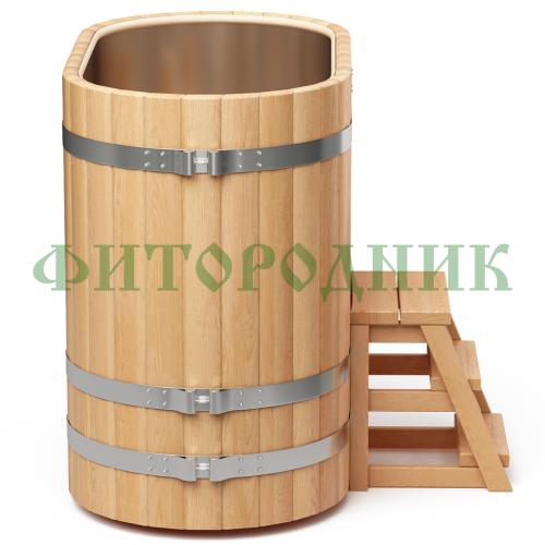 овальная купель «premium» из лиственницы с вставкой из нержавеющей стали длина 1400 мм