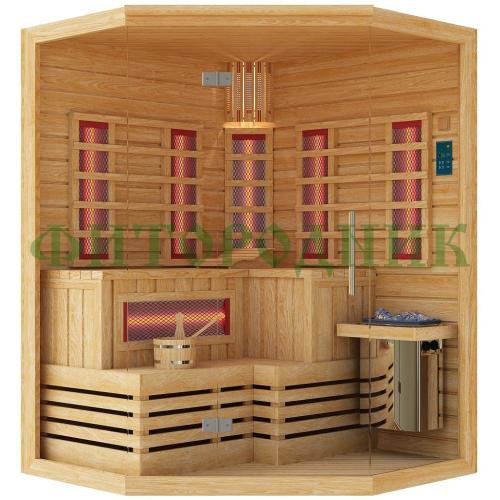 комбинированная сауна трехместная угловая «premium» с электрической печью harvia