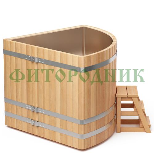 угловая купель «premium» из лиственницы с вставкой из нержавеющей стали длина 1500 мм ширина 1500 мм высота 1150 мм