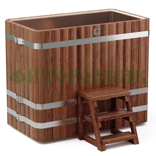 прямоугольная купель «premium» из лиственницы с вставкой из нержавеющей стали длина 1400 мм ширина 780 мм высота 1150 мм